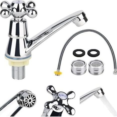 Robinet d'eau froide, robinet simple, robinet d'eau froide avec couvercle, robinet d'eau froide de salle de bain avec filtre et double tuyau, accessoires d'eau froide pour lavabo de salle de bain, évi (1/5)