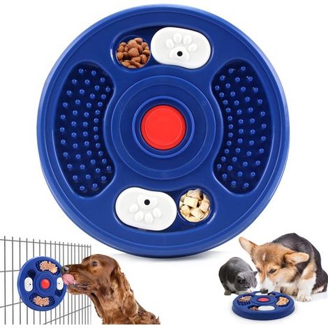 Distributore di cibo interattivo per cani e gatti, blu scuro, con scomparti per snack, giocattolo per animali domestici, 23 x 23 x 3 cm (1/5)