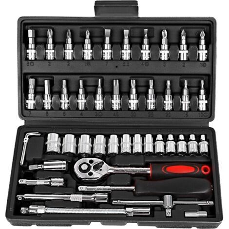 Coffret 46 pcs cliquet et douilles 1/4" outils variateur Coffret multi-outils