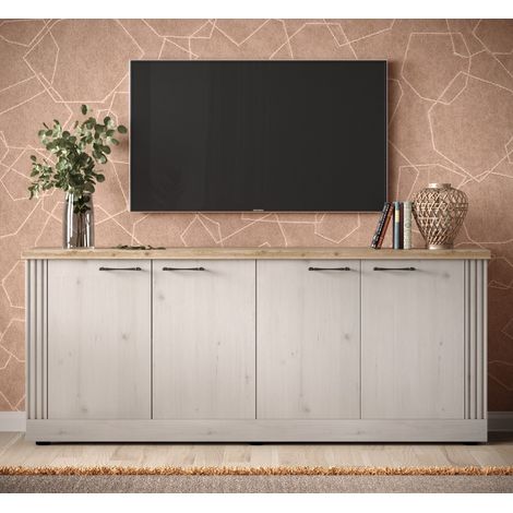 Buffet moderne 4 portes coloris chêne naturel 210cm YANIS (1/5)