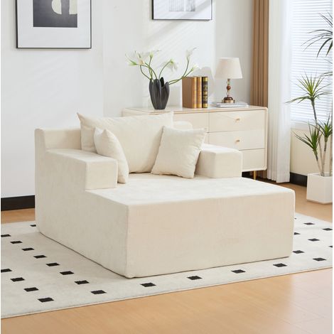 Sofá modular de chenilla, asiento de compresión suave, chaise longue, listo para usar - beige (1/5)
