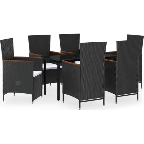 Maison Exclusive - 7-tlg. Garten-Essgruppe mit Kissen Schwarz