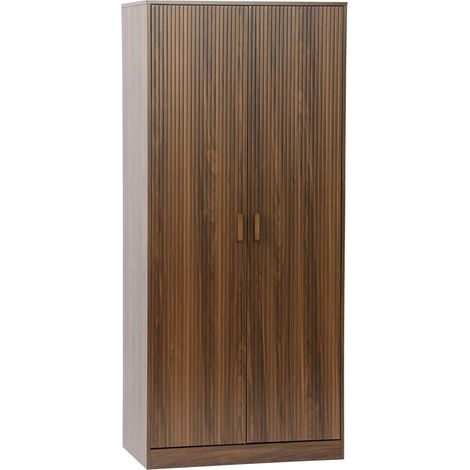 Wardrobe with wood decor, 1 hanging rail and 2 doors, Linear, Walnut, 80x48x180 cm