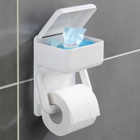 Wenko,Toilettenpapierhalter 2 in 1, Oberablage für feuchte Toilettentücher