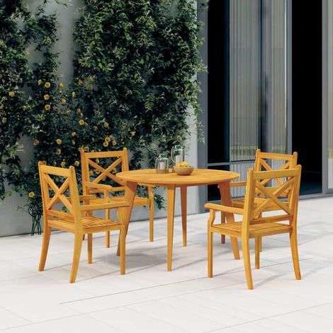 Ensemble à manger de jardin 5 pcs-Salon de jardin Bois d'acacia solide 707794 (1/5)