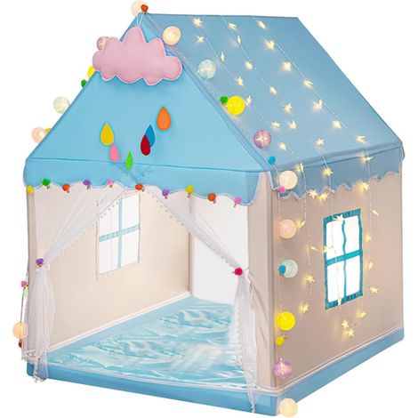 Enfant Fille, Cabane Enfant Exterieur avec Boules Colorées, Confortable et Respirant Tipi Enfant, Tente de Jeu Enfant pour Filles et Garçons, Dream Castle,Bleu (1/5)