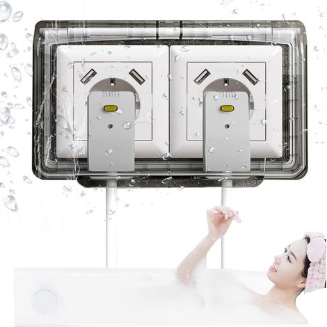 Type 86 Cache Prise Etanche Electrique Murale, 20.7x12.7x8cm Double Prise Electrique de Courant Etanche, Autocollant Prise Couvercle Interrupteur avec Serrure, pour Salle de Bain et cuisine