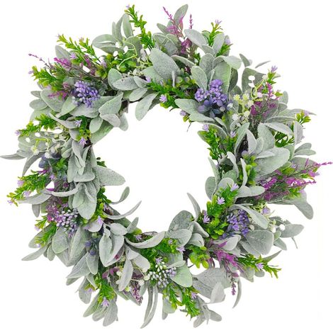Künstlicher Blumenkranz [45 cm], Türdekoration, Hasenohren-Blätter, Schleierkrautkranz, Fensterdekoration (1/2)