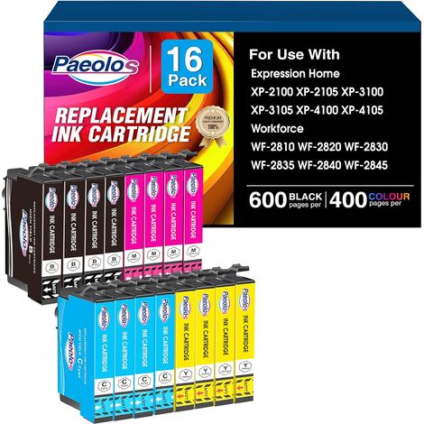 Remplacé par 603XL Cartouche d'encre Compatible avec Epson Expression Home XP-2100 XP-2105 XP-2150 XP-2155 XP-3100 XP-3150 XP-3155 XP-4100 XP-4150 WF-2810 WF-2820 WF-2830 (16-Pack) (1/5)