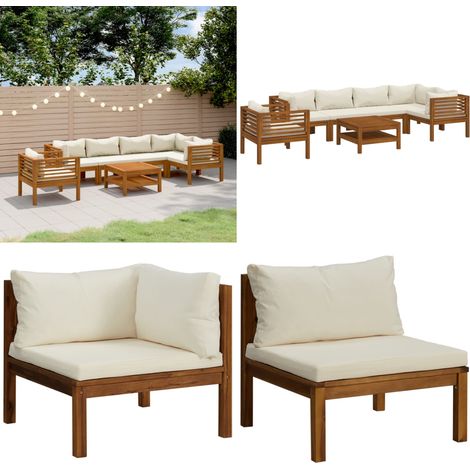 7-tlg. Garten-Lounge-Set mit Creme Kissen Massivholz Akazie - Garten-Lounge-Set - Garten-Lounge-Sets - Home & Living (1/5)