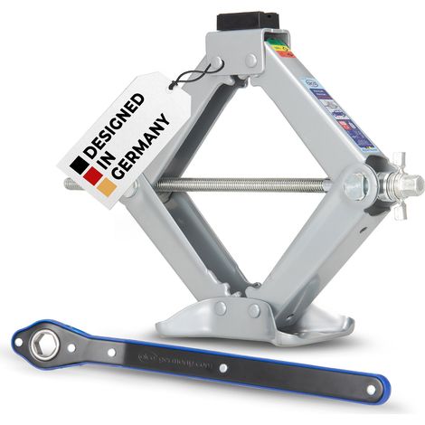 alca® Scherenwagenheber mit Ratsche - 2t Tragkraft, 360° drehbarer Sattel, 115-410mm, inkl. 17er Stecknuss, TÜV Rheinland zertifiziert, GS geprüft, ideal für SUV & 4x4