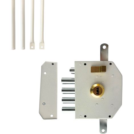 Secury-T – Serrure multipoint en applique 5 points – Axe 60 mm – 5 clés – Coffre acier blanc – Installation gauche – Haute sécurité