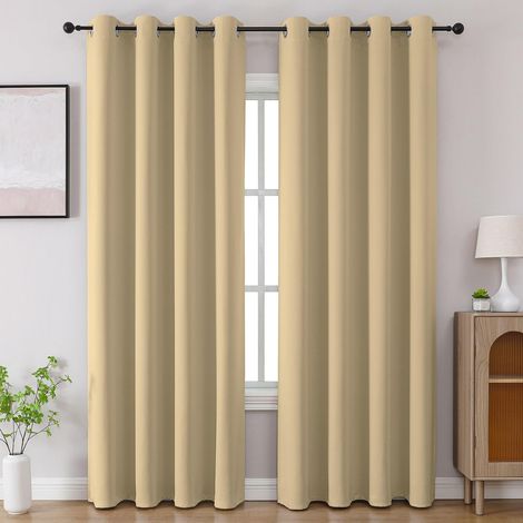 Lot de 2 Rideaux occultants de 241,3 cm de Long à Isolation Thermique pour Petite fenêtre de Chambre à Coucher, Cuisine et Salon, 132,1 x 241,3 cm, Beige (1/5)