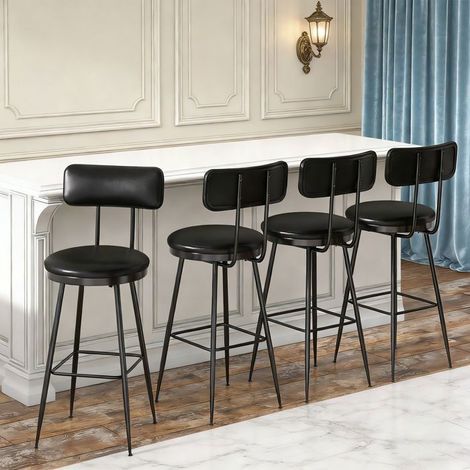 Tabouret de bar - Tabouret de Bar Lot de 4 - Assise 65 cm - Métal & PU - Noir (1/5)