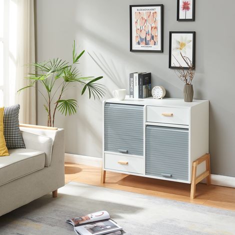 Sideboard Kvaefjord 72x80x40 cm mit zwei Jalousietüren Weiß/Grau [en.casa]