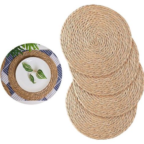 Ensemble de 4 sets de table tissés Set de table en paille tressée Set de table rond tissé Set de table style rustique Set de table bohème en rotin (1/5)