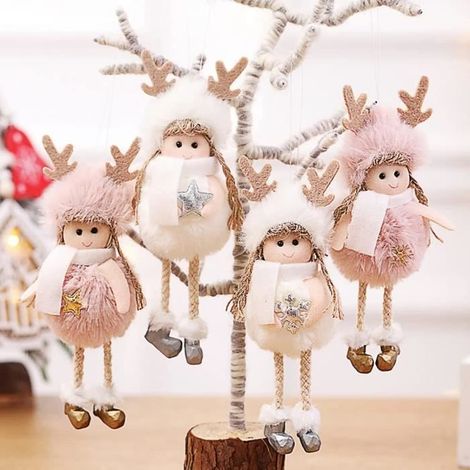 Ange de Noël pour Sapin 4 Pièces, Décoration de Noël en Peluche, Ange Poupée à Suspendre (Rose, weiß) (1/4)