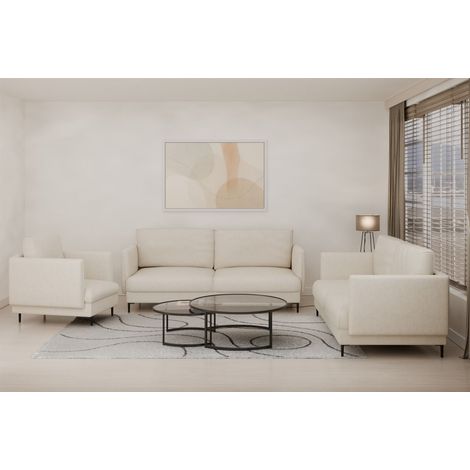 Sofaset Designersofas HELMER 3-2-1 Stoff Vibe Creme
