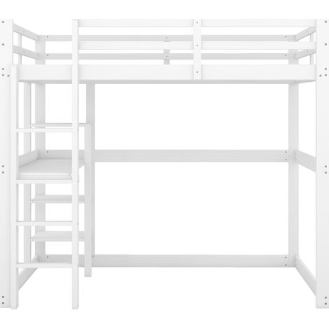 Cama alta infantil 140 x 200 cm de pino blanco con escritorio y almacenaje (1/5)