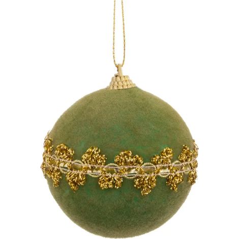 Boule de Noël velours vert et doré 8cm (1/3)