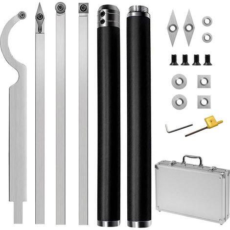 Outillage de Gouges Tournage Bois, Acier allié Outils de Tournage, Kit Contient Fraise en Carbure de Diamant/Rond/Carré, avec Poignée en Alliage Amovible, Outils de Tournage du Bois (Noir) (1/5)