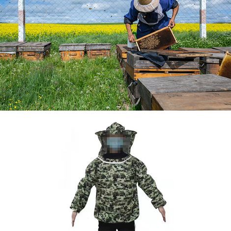 Veste d'apiculteur professionnelle ultra légère à protection maximale avec voile détachable pour débutants et experts camouflage cinq étoiles (1/4)