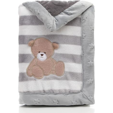 Couverture double bébé Couverture double en flanelle imprimée simple pour enfants Couverture double en velours d'agneau pour bébé 100 75cm Ours gris 1 pc (1/2)