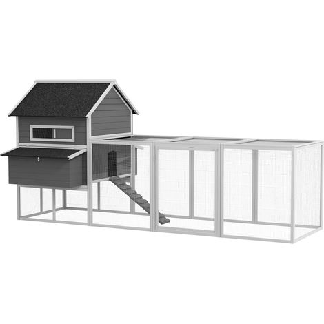 Gallinero para exterior gallinero de madera jaula para 8-10 gallinas con 2 ponederos techo asfáltico bandeja extraíble y rampa 347x160x150 cm gris (1/5)