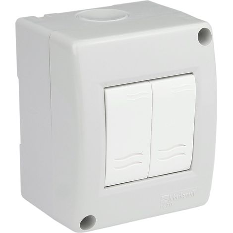 Doppio interruttore a parete con grado di protezione IP40, colore grigio. (1/3)