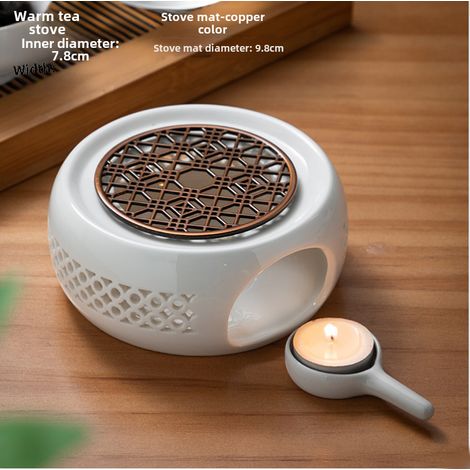 Calentador de tetera de porcelana blanca, calentador de tetera de cerámica negra, portavelas, juego de té floral, base de cerámica multifuncional (soporte para tetera hueca + base) (1/5)