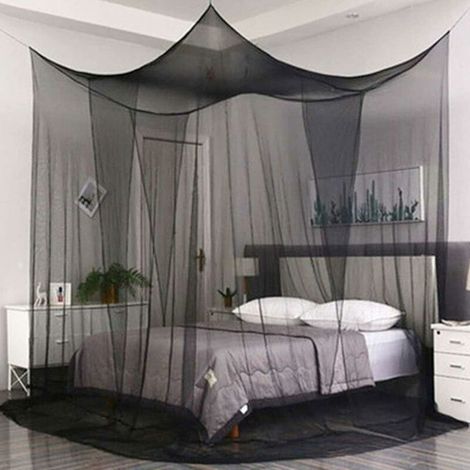 Moustiquaire de Lit, Moustiquaire Baldaquin pour Lit Double 210 x 190 x 240 cm - 4 Portes, Grande Moustiquaire Simple en Polyester pour Le Voyage et la Maison - Noir (1/5)