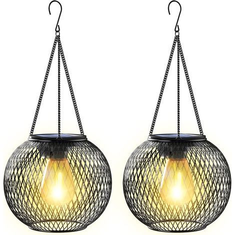 Lanterne Solaire Exterieur Jardin, Lampe Solaire Exterieur 2 Lumière Solaire Exterieur Jardin Suspendues en Métal IP65 Lanterne Solaire Deco Jardin Exterieur pour Cour Balcon Cadeaux [Classe énergétiq (1/5)