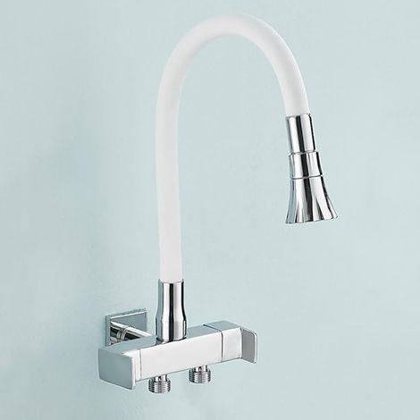 Robinet mural, blanc, eau froide, pour évier mural et vasque (1/5)