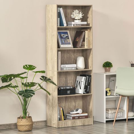 Librería Estantería de 5 Niveles para Libros con 3 Baldas Ajustables Antivuelco Almacenaje para Salón Oficina Estudio 63x29,5x176 cm Madera Natural (1/5)