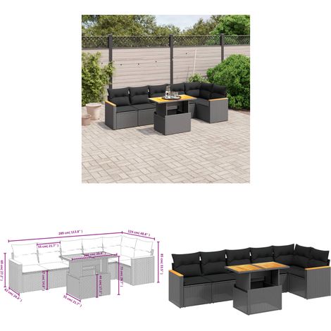 Salon de jardin 7 pcs avec coussins noir résine tressée - Ensemble Salon De Jardin - Meuble Extérieur - Résine Tressée - Rotin Synthétique - Table Extensible - Home & Living (1/3)