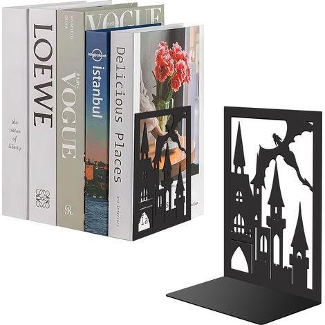 Paire De Serre Livres en Métal Château Noir Motif Dragon Support De Livres Décoratif Robuste pour Bureau Maison Étagère Salle De Lecture Ou Bibliothèque Élégante 4,7 x 7,1 x 3,5 Pouces (1/5)