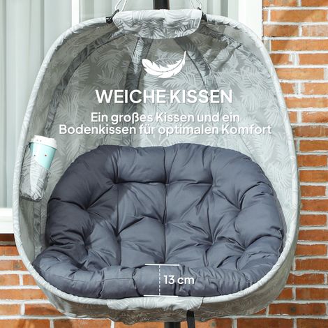 Fauteuil œuf suspendu extérieur, balançoire avec armature, coussins d'assise, usage intérieur/extérieur (1/4)