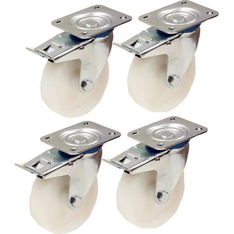 Roues en nylon de 80 mm (3 pouces) - roues pivotantes robustes avec freins, supportant jusqu'à 120 kg chacune - voir (1/2)