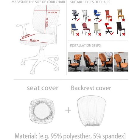 Funda elástica para silla de oficina，Protección del asiento，Resistente al polvo，Azul marino，38-48 cm (1/4)