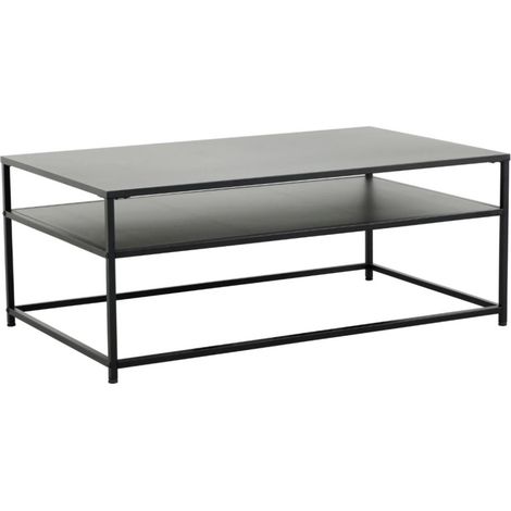 Tavolino basso KORUM 100 cm nero in acciaio con doppio ripiano di stoccaggio (1/5)
