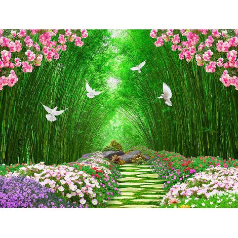 Papier peint panoramique - Chemin Fleuri - 195 cm x 146 cm (1/2)