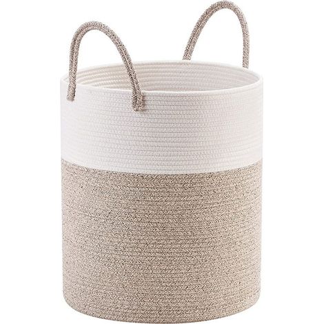 Cesto Portabiancheria Sporca Intrecciato in Cotone, 58L Cesta Portabiancheria in Corda di Cotone con Manico Cesta Panni Sporchi Pieghevole per Lavanderia, Libri, Coperte, and Cuscini-Bianco e marrone (1/5)