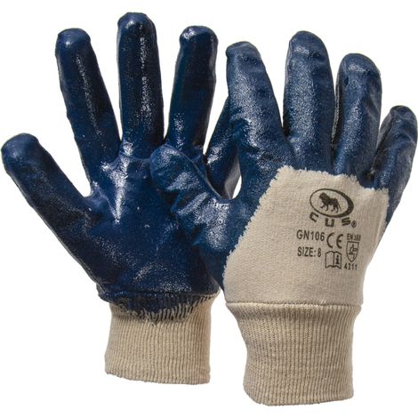 GUANTI DA LAVORO NBR BLU POLSINO ELASTICIZZATO PARZ.RICOPERTO TG.8-10 12PAIA CUS, "9/L"
