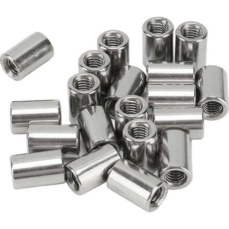 20 écrous de raccordement ronds en acier inoxydable, filetage femelle M6 (1/4)