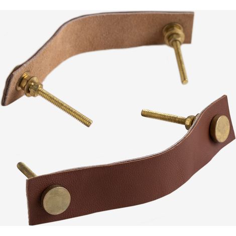 Sklum – Pack de 2 poignées en cuir – Dimensions 2,4 cm x 13 cm – Finition naturelle – Pour meubles style nordique (1/5)