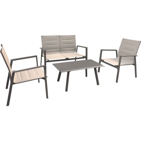 Set Salotto da Giardino Divano 2 Poltrone e Tavolino in Alluminio Taupe (1/3)