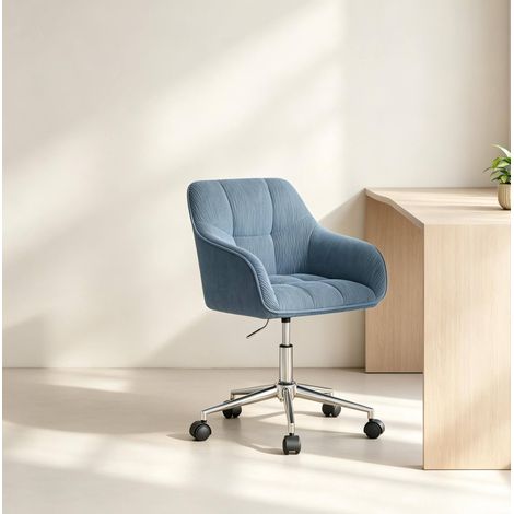 Sedia da ufficio ergonomica girevole, schienale e braccioli integrati, altezza regolabile, tessuto corduroy, blu (1/5)
