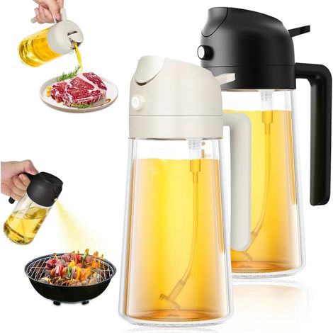 2 pezzi spruzzatore per olio alimentare da 470 ml, flacone spray in vetro 2 in 1, spruzzatore per olio per friggitrice ad aria per cucinare, grigliare, insalata, cuocere al forno (1/5)