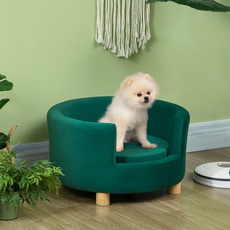 Divano per cani PawHut, cuccia per cani, rivestimento lavabile, divano per animali domestici con schienale e gambe in legno, divano per gatti, per cani di piccola taglia sotto i 4,5 kg, verde