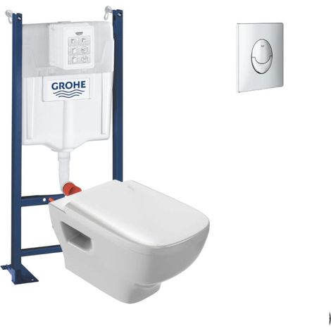 Pack inodoro suspendido sin cerco JACOB DELAFON Struktura + Estructura soporte GROHE + Placa Start cromada